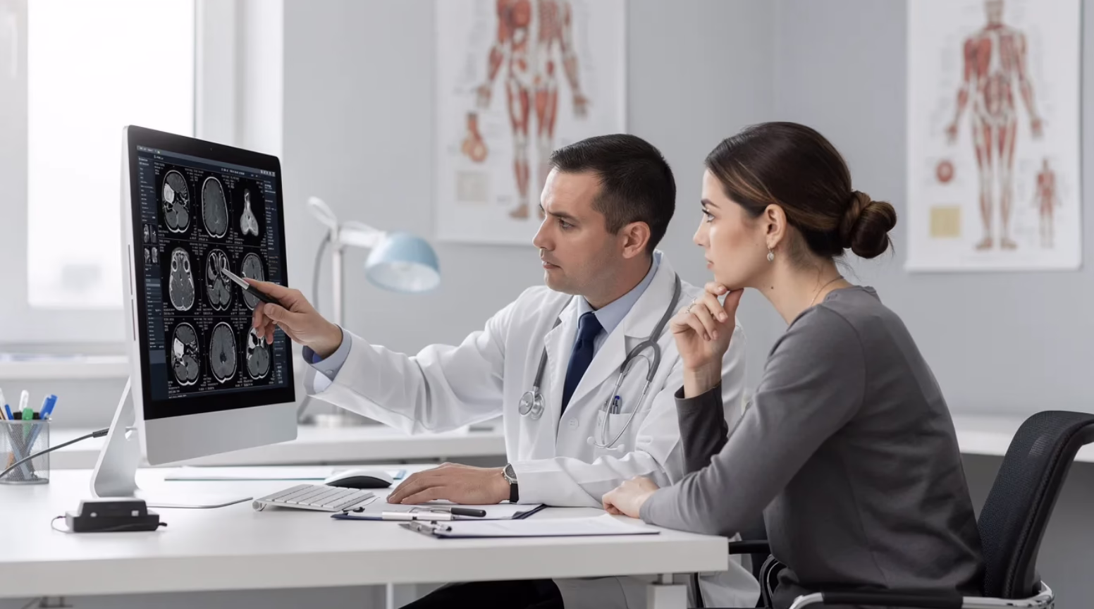 Doctor Showing Patient Brain Scans on Computer