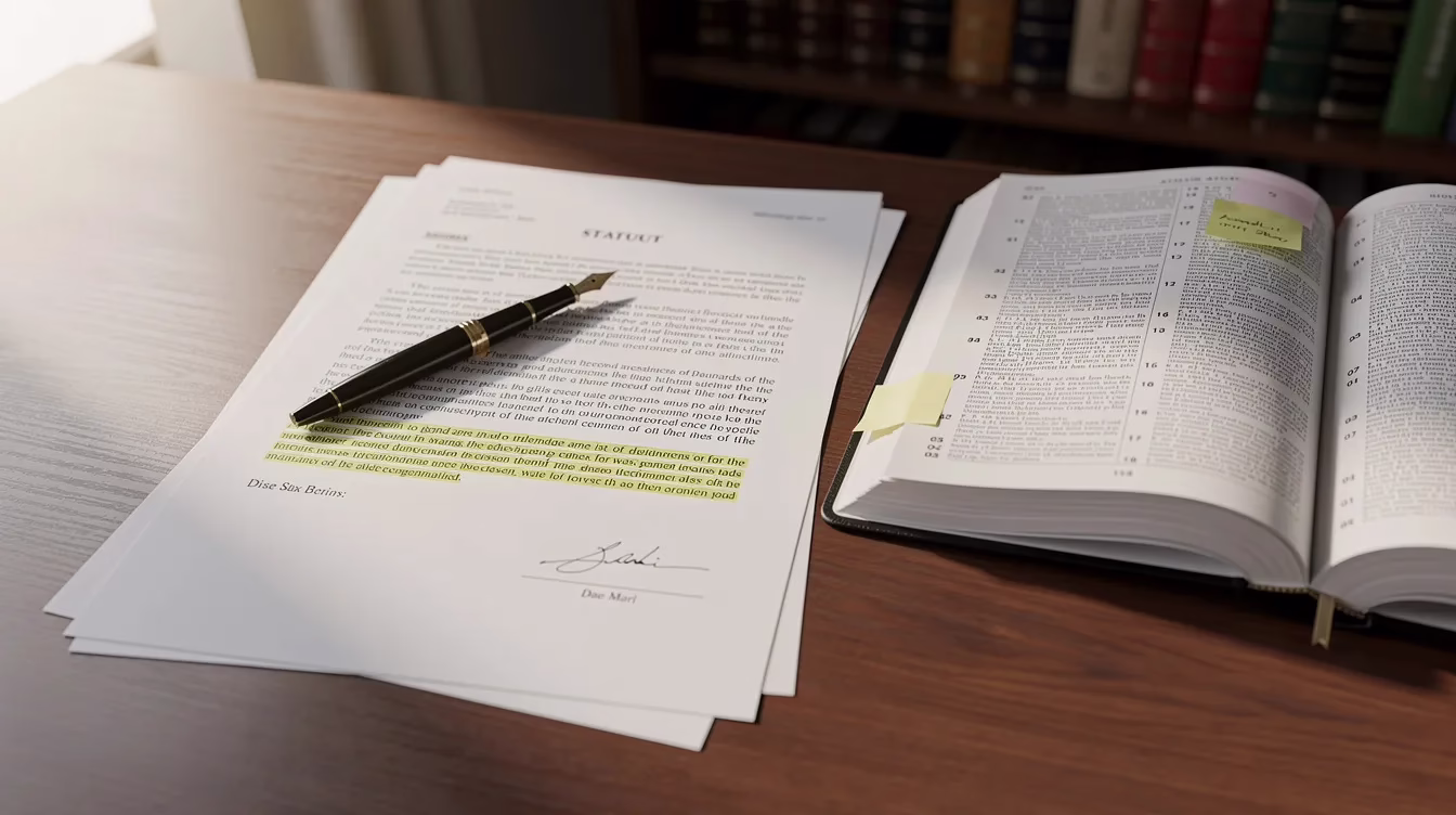 Who can file a wrongful death lawsuit in Utah 2 La imagen muestra el escritorio de un abogado repleto de documentos jurídicos, un bolígrafo y un libro de leyes abierto, lo que simboliza el proceso legal que conllevan los casos de homicidio culposo. Este escenario sugiere que el enfoque se centra en la búsqueda de una indemnización para las familias en duelo y en la gestión de las complejidades de las demandas por homicidio culposo.