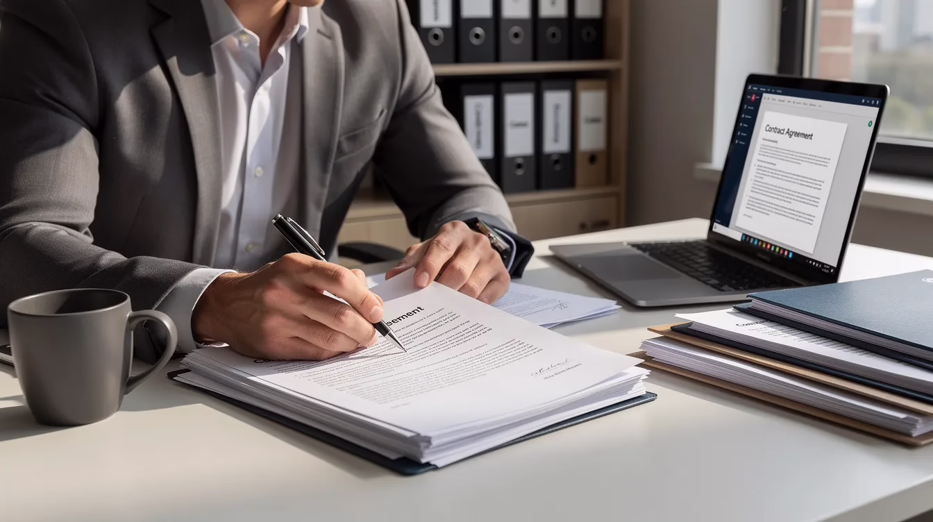 A person sits at a desk, intently reviewing legal documents related to a personal injury claim, with a laptop open nearby. The setting suggests a focus on the legal process, possibly involving a personal injury lawsuit or medical malpractice case in Utah.