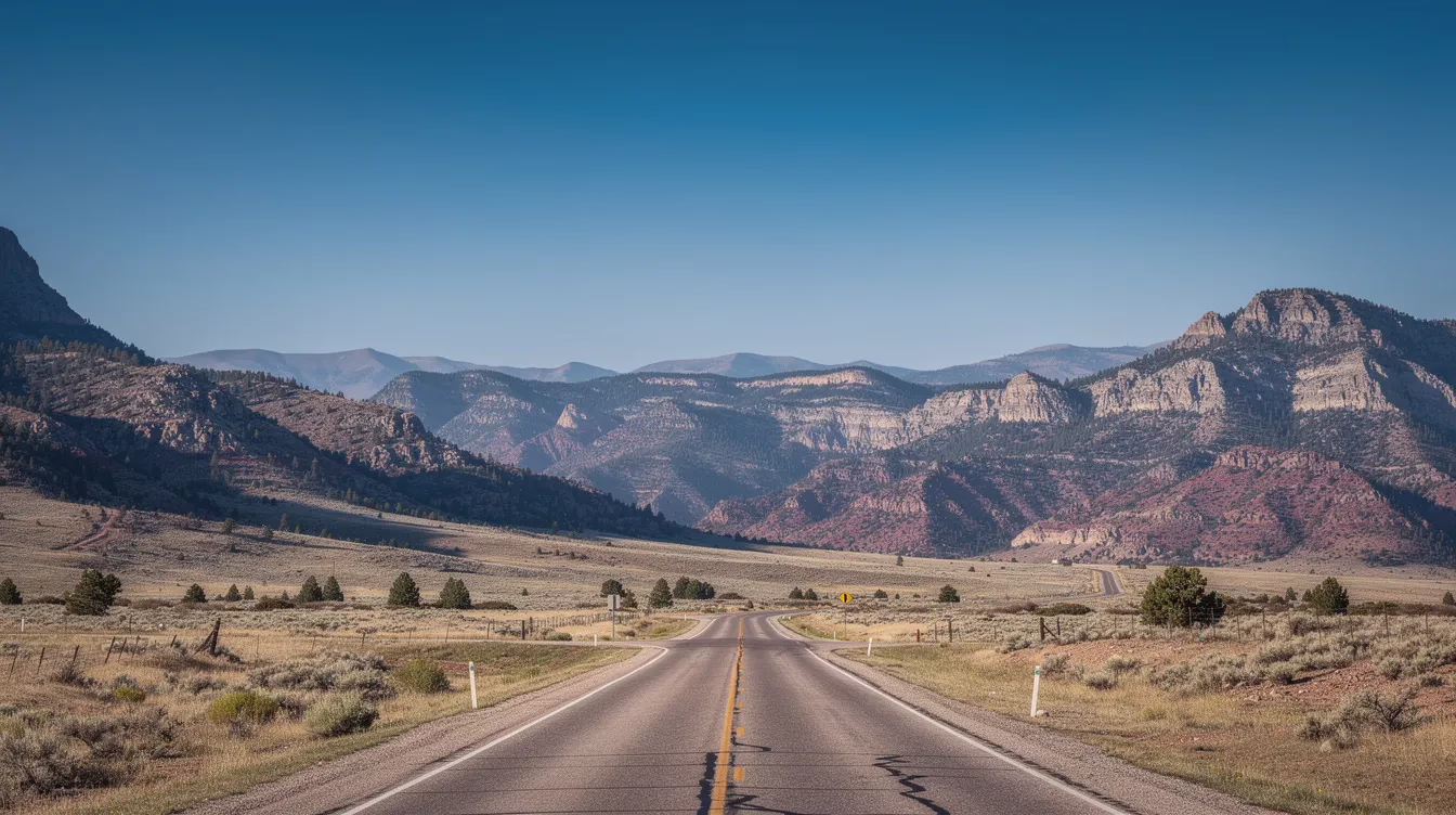 A serene highway winds through a picturesque mountain valley in northern Utah, under a clear blue sky, offering a peaceful view of nature. This tranquil scene contrasts with the busy lives of those who may need the services of a personal injury attorney in Ogden, Utah, especially after serious injuries from car accidents or other incidents.